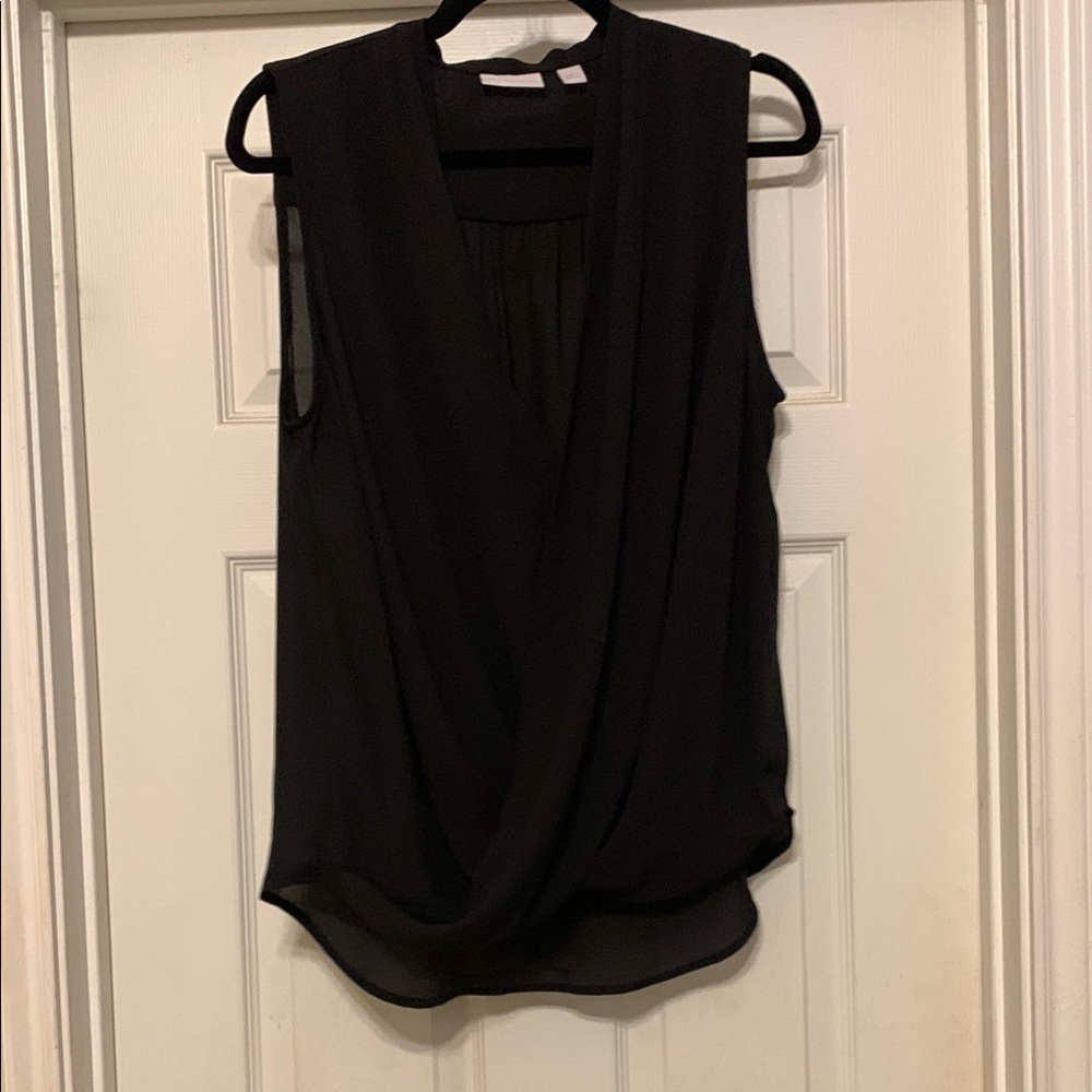 New York & Company Black Sleeveless Wrap Blouse